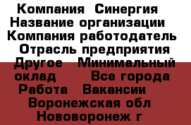 Компания «Синергия › Название организации ­ Компания-работодатель › Отрасль предприятия ­ Другое › Минимальный оклад ­ 1 - Все города Работа » Вакансии   . Воронежская обл.,Нововоронеж г.